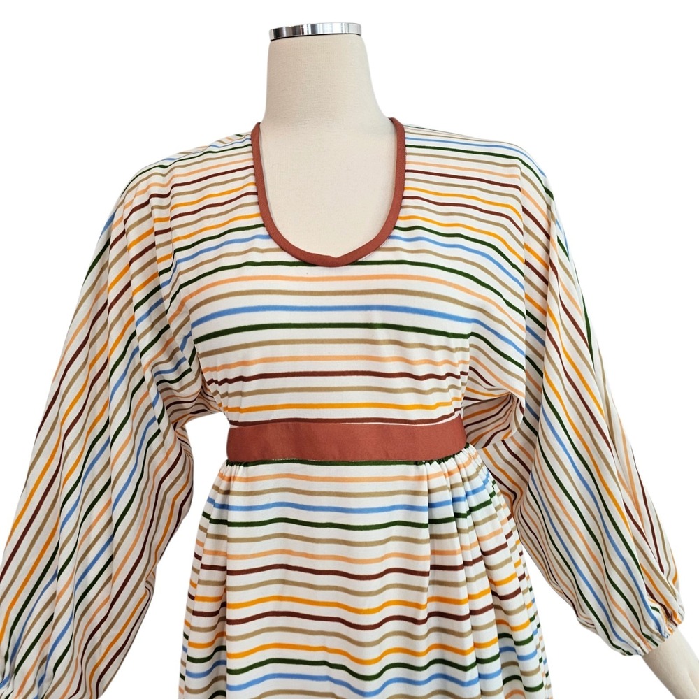 Vintage 1970s Dress Neiman Marcus Maxi Floor Length Striped Dolman Sleeve - Picture 14 of 16